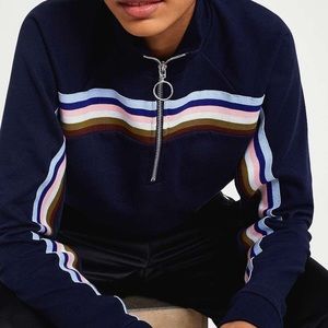 Urban Outfitters Navy Quarter Zip Striped Sweater